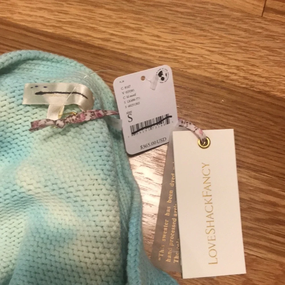 NWT Free People x LoveShackFancy Gallatin Pullover Sweater Aqua Small